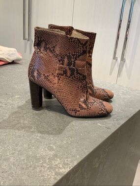 Ann Taylor Brown Snake-Print High Heel Ankle Boots